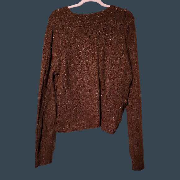 ASTR Brown V-Neck Wrap Sweater Vivid Bold Metallic Old Money Surplice Sweater XL - Picture 3 of 5